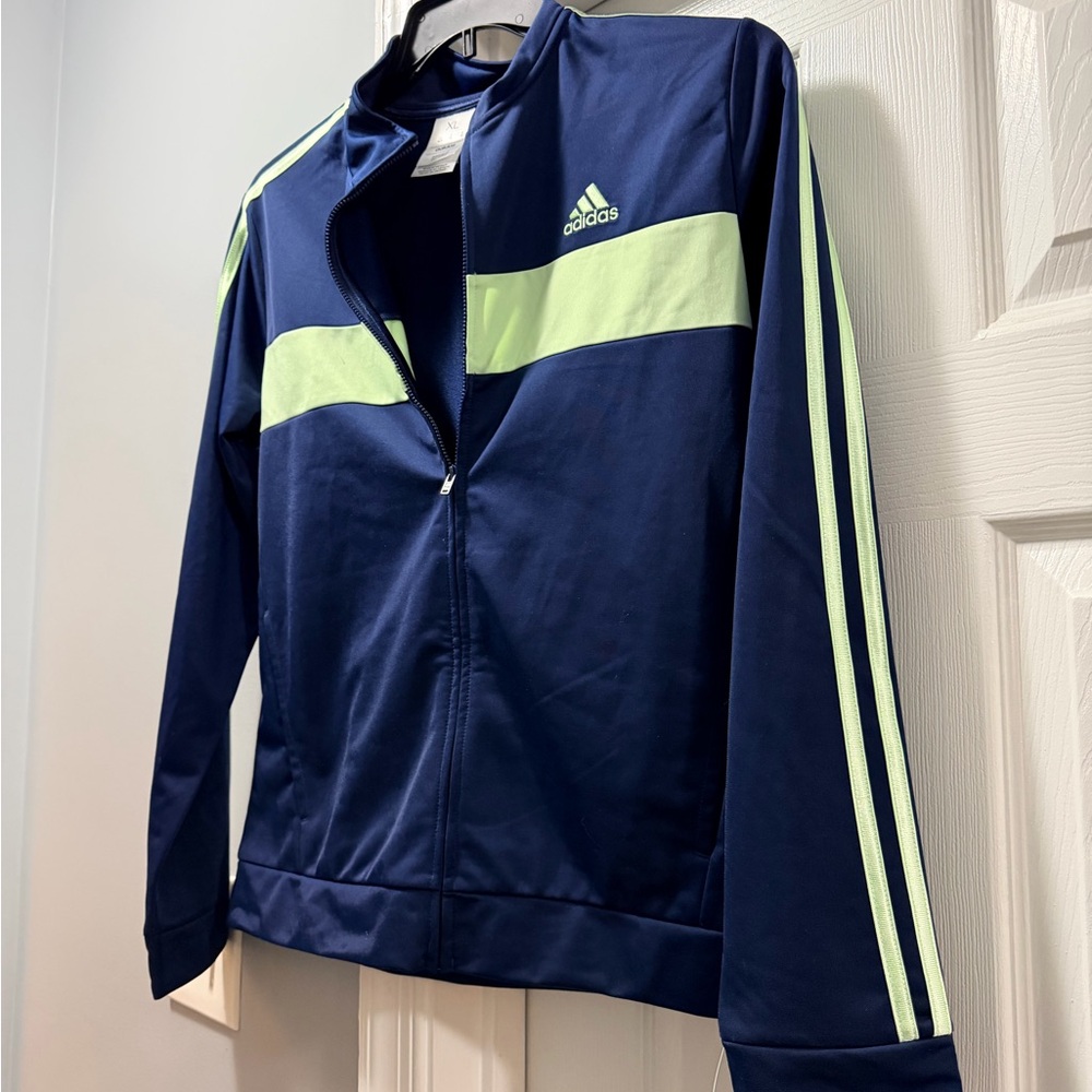 Adidas Boys youth XL Navy and Bright Green Jacket